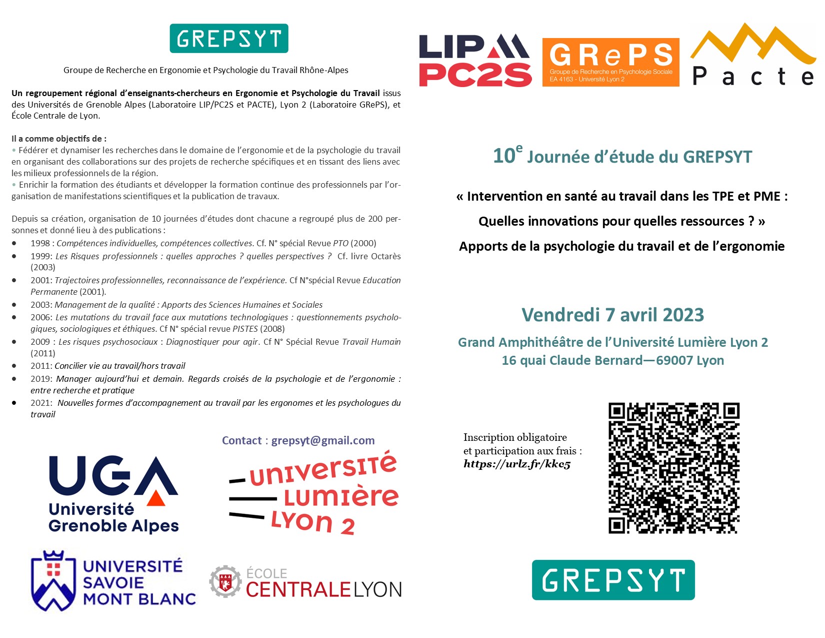 Journée d'étude du GREPSYT @ Grand Amphithéâtre de l'Université Lumière Lyon 2